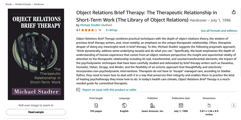 Object Relations Brief Therapy: The Therapeutic Relationship in Short-Term Work